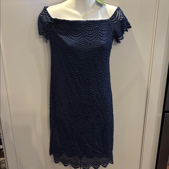 NWT retail $198 Lilly Pulitzer Jade Dress - Navy Shell Scalloped Lace -sm - Picture 6 of 10